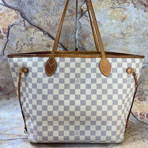 Louis Vuitton Neverfull MM Shoulder Bag Damier Azur Tote Bag w/ Dust Bag, Box